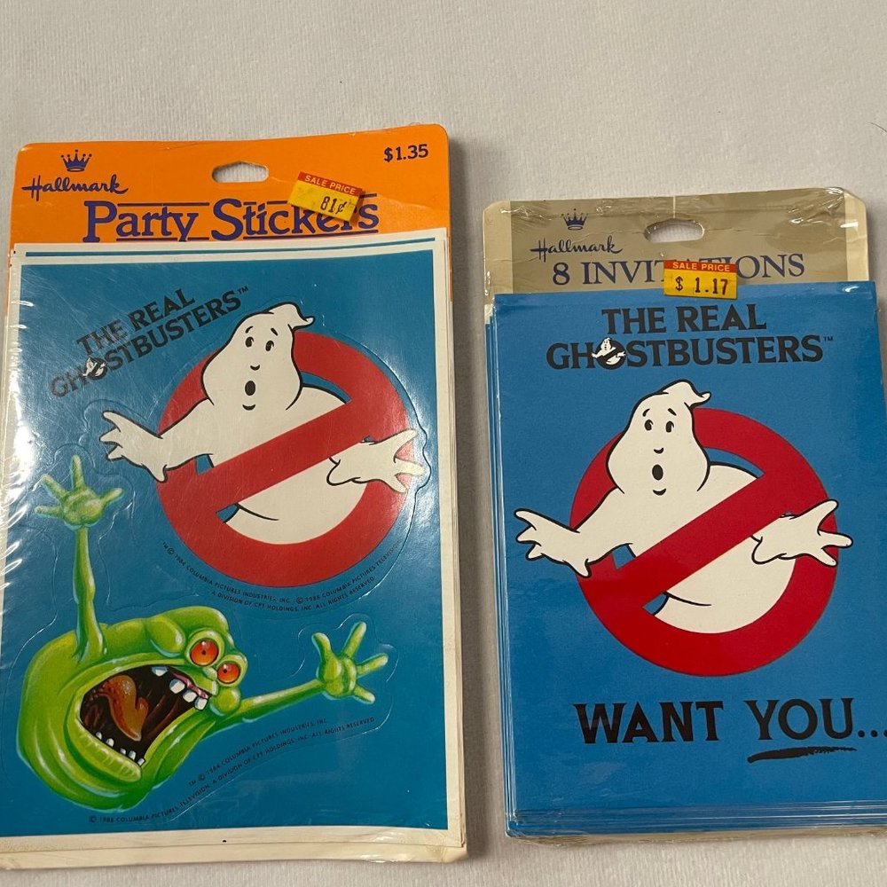 1984/1986 Hallmark The Real Ghostbusters Party Invitations & Stickers NOS